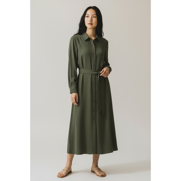 Time and Tru Womens Shirt Dress Sz L Green Sea Turtle Button Front Midi Collared - Picture 6 of 8